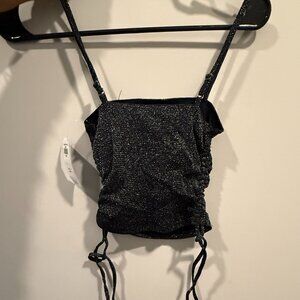 Hollister/Abercrombie Black Sparkly Crop top with scrunched sides